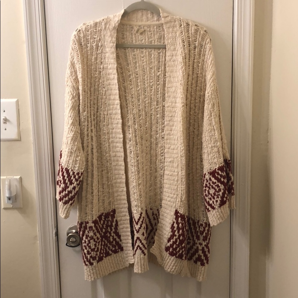 Forever 21 cream and burgundy chunky cardigan